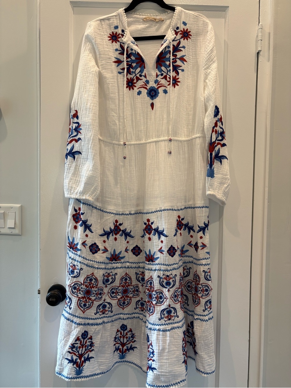Soft Surroundings White Embroidered Midi Dress Boho 4th of July Americana - Picture 10 of 16